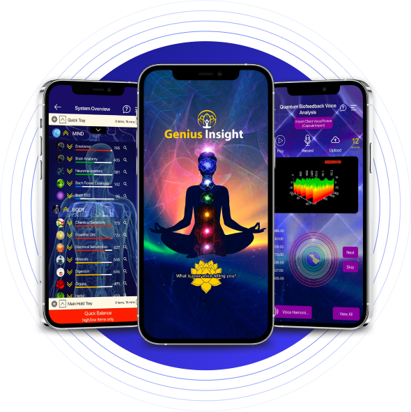 Genius Insight biofeedback app running across phone and tablet screens